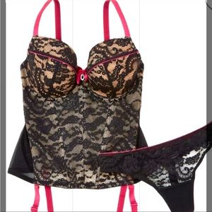 Victorian Lace Corset Lingerie Dress Up Kink Costume Rose Garters